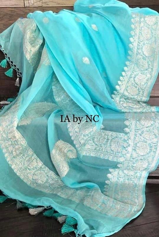 Baby Banarasi Pure Khaddi Georgette Kadwa Saree