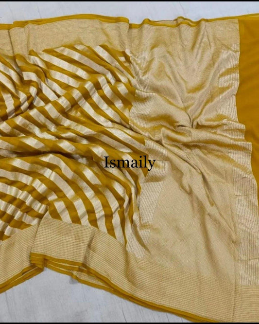 Mustard Banarasi Pure Khaddi Georgette Saree