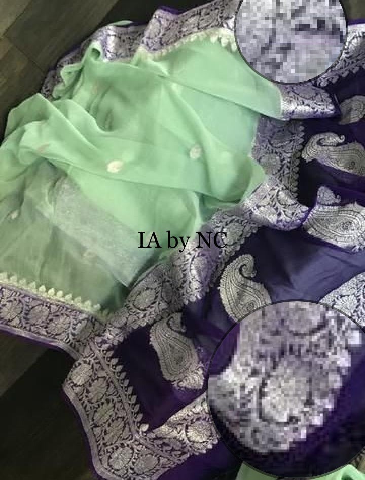 Mint Banarasi Pure Khaddi Georgette Kadwa Saree