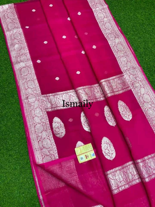 Ruby Banarasi Pure Khaddi Georgette Kadwa Saree