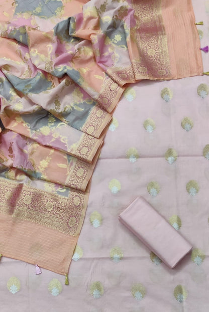 Baby Pink Banarasi Cotton Silk Jamdani Suits