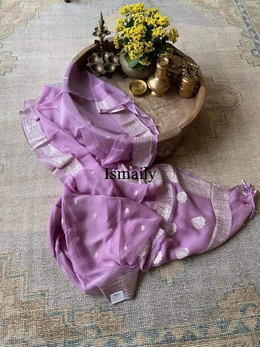 Lavender Banarasi Pure Khaddi Georgette Kadwa Saree