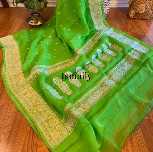 Kelly Banarasi Pure Khaddi Georgette Kadwa Saree