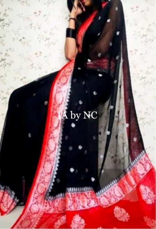 Black Banarasi Pure Khaddi Georgette Kadwa Saree