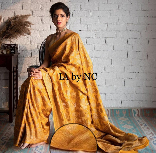 Mustard Banarasi Pure Khaddi Georgette Saree