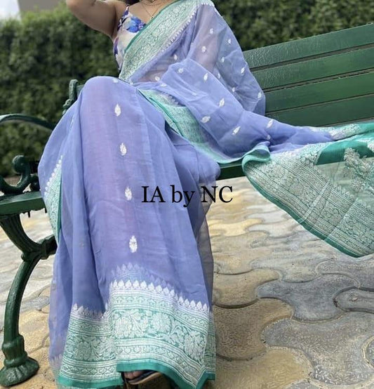 Lavender Banarasi Pure Khaddi Georgette Kadwa Saree