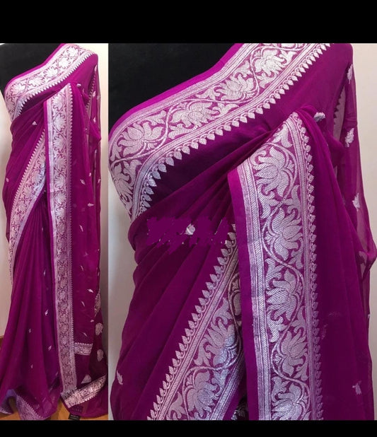 Byzantine Banarasi Pure Khaddi Georgette Kadwa Saree