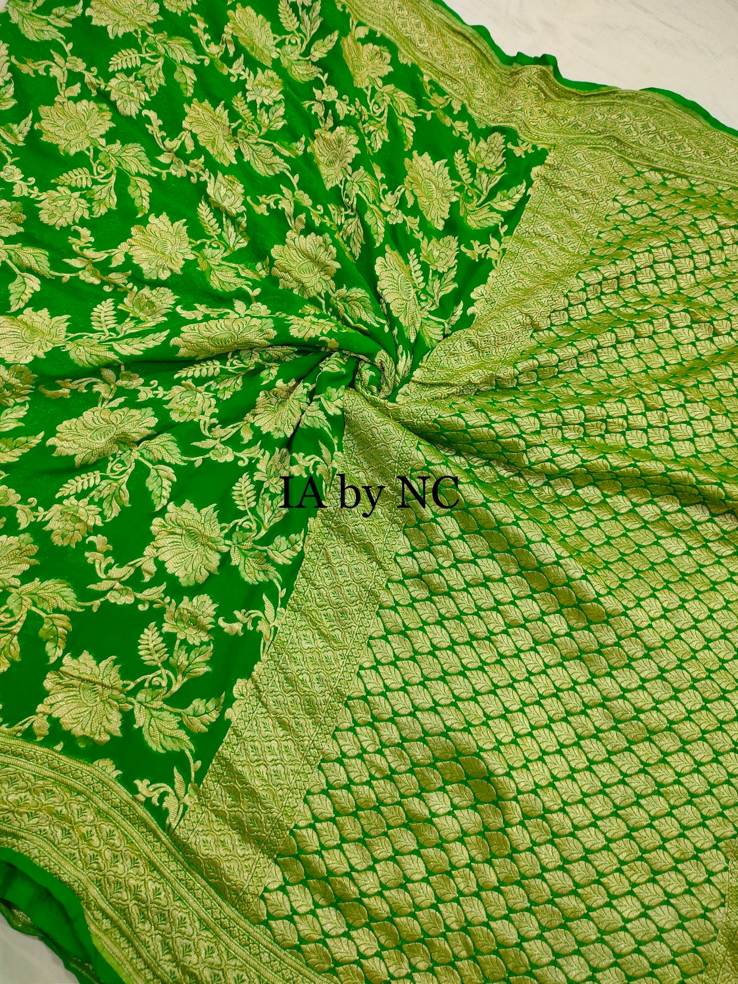 Green Banarasi Pure Khaddi Georgette Saree