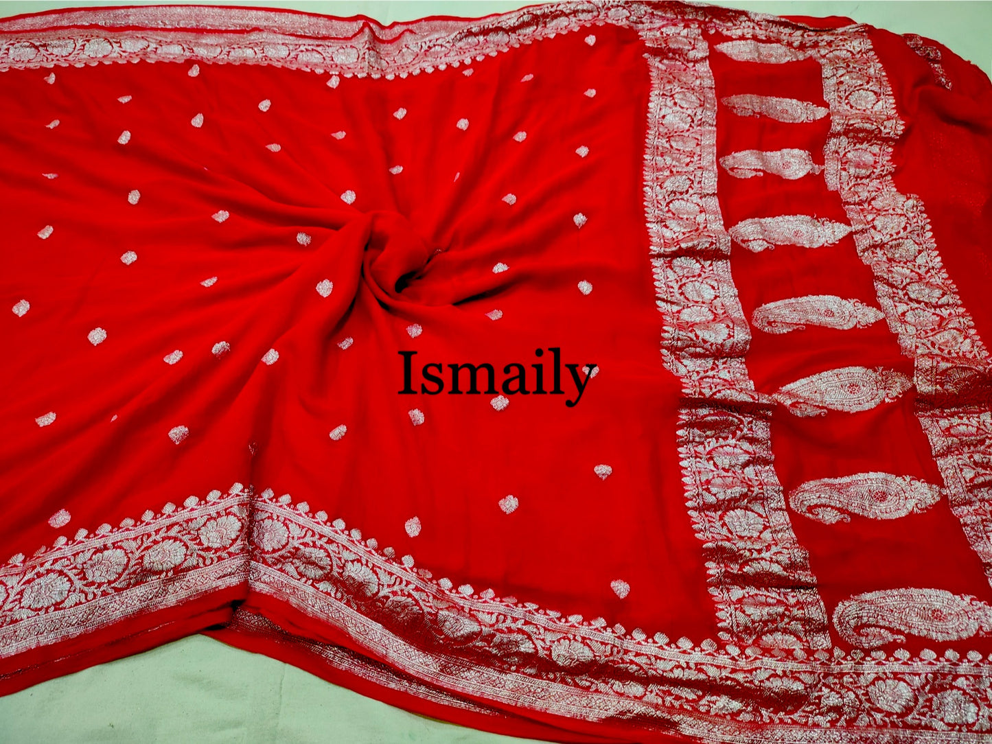 Crimson Banarasi Pure Khaddi Georgette Kadwa Saree