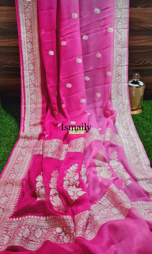 Pink Banarasi Pure Khaddi Georgette Kadwa Saree