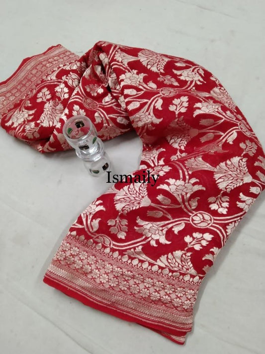 Crimson Banarasi Pure Khaddi Georgette Saree