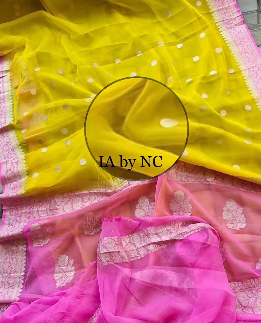 Yellow Banarasi Pure Khaddi Georgette Kadwa Saree