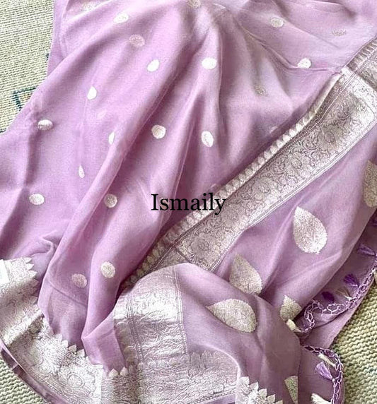 Lavender Banarasi Pure Khaddi Georgette Kadwa Saree