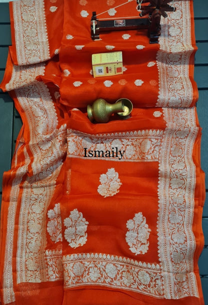 Scarlett Banarasi Pure Khaddi Georgette Kadwa Saree