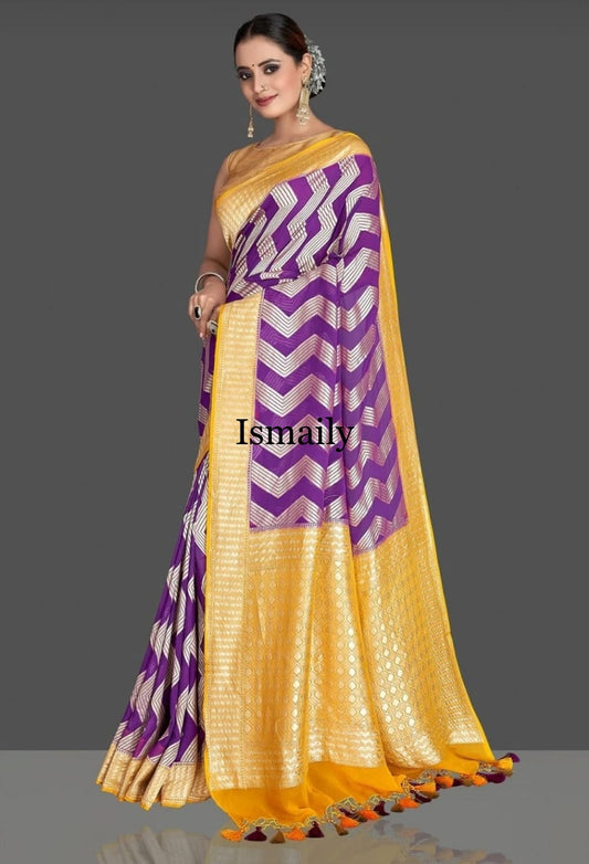 Purple Banarasi Pure Khaddi Georgette Saree