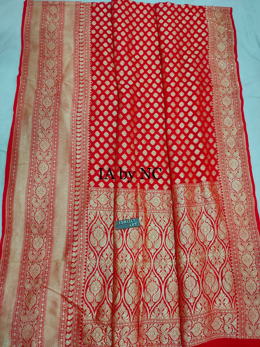 Crimson Banarasi Pure Khaddi Georgette Saree