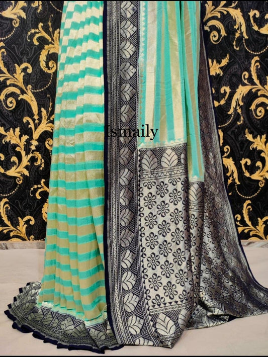 Seagreen Banarasi Pure Khaddi Georgette Saree