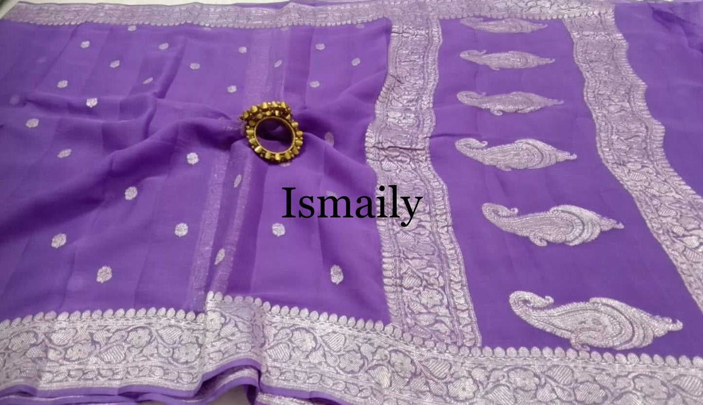 Orchid Banarasi Pure Khaddi Georgette Kadwa Saree