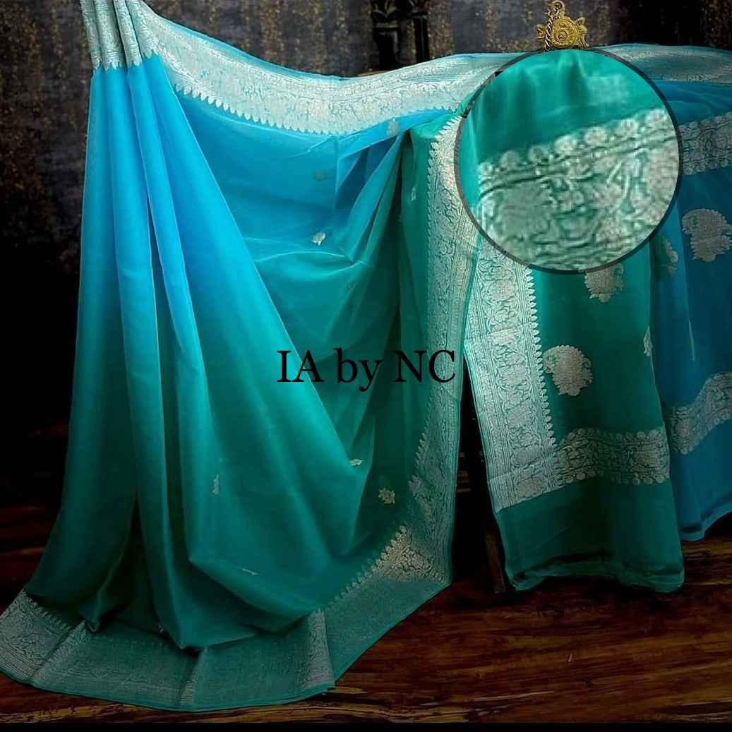 Jungle Banarasi Pure Khaddi Georgette Kadwa Saree