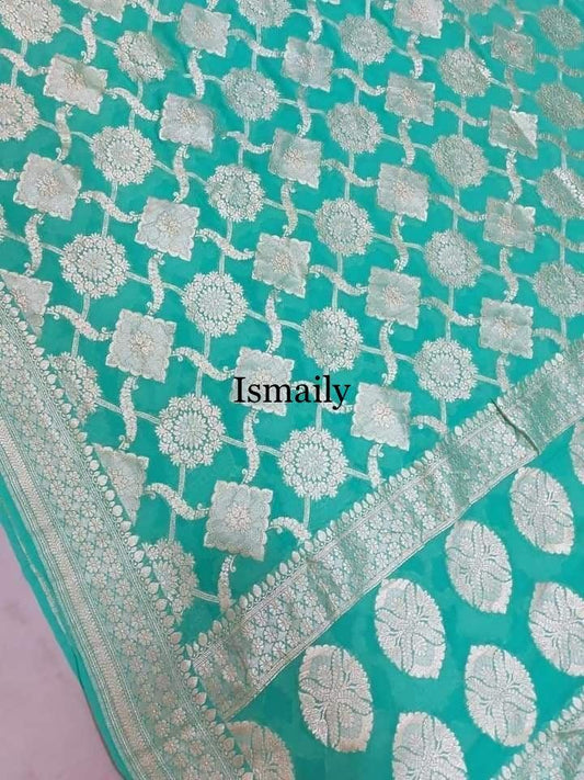 Pine Banarasi Pure Khaddi Georgette Saree