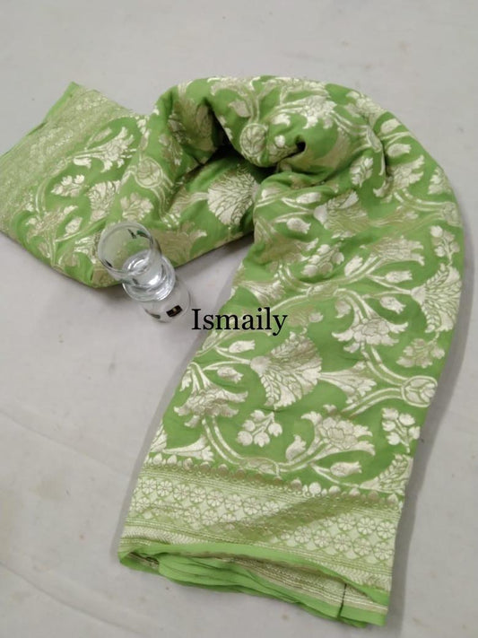 Lime Banarasi Pure Khaddi Georgette Saree