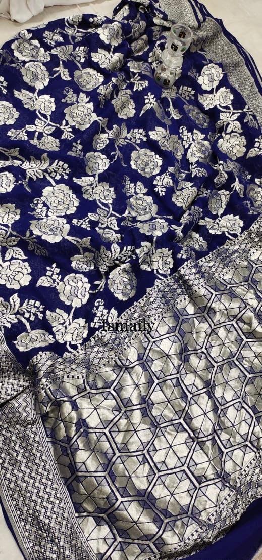 Navy Banarasi Pure Khaddi Georgette Saree