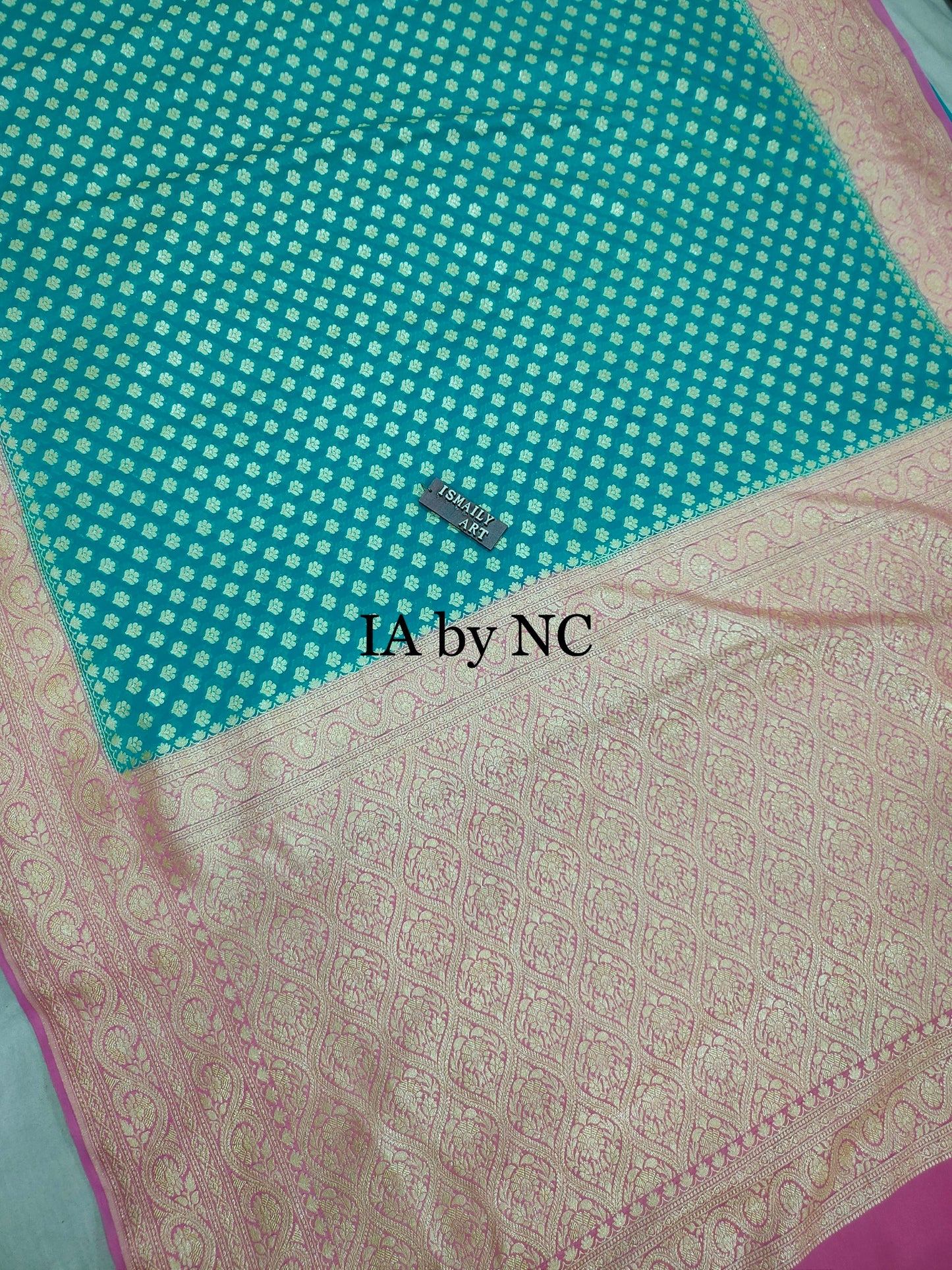 Teal Banarasi Pure Khaddi Georgette Saree