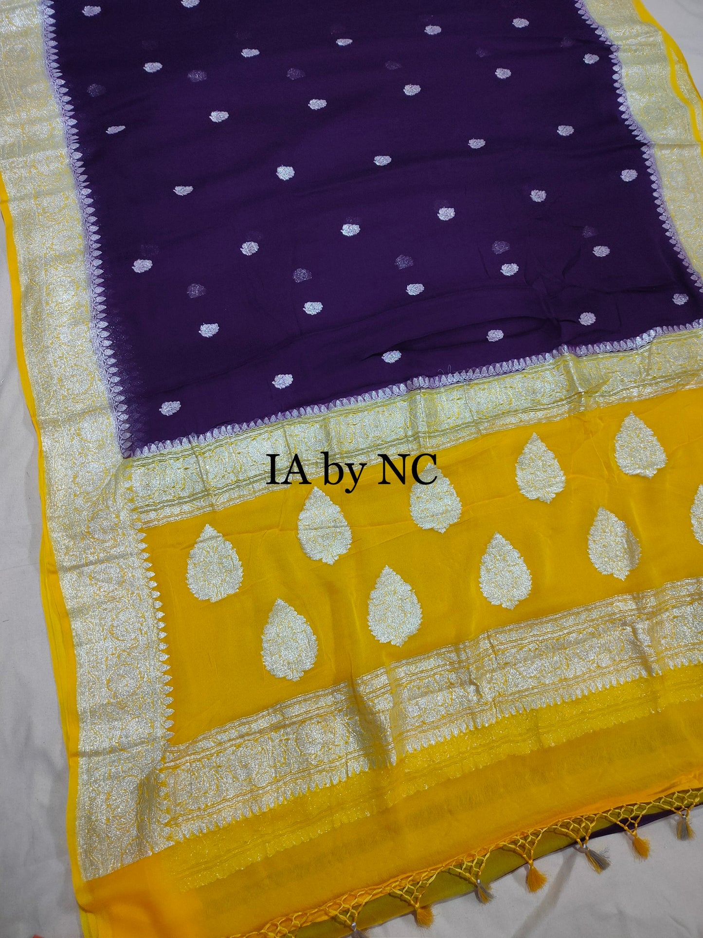 Grape Banarasi Pure Khaddi Georgette Kadwa Saree