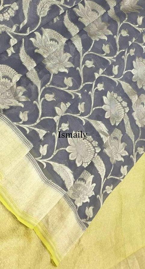 Grey Banarasi Pure Khaddi Georgette Saree