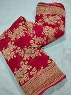 Carmine Banarasi Pure Khaddi Georgette Saree