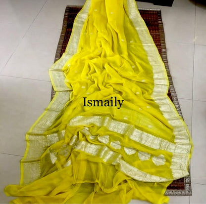 Lemon Banarasi Pure Khaddi Georgette Kadwa Saree