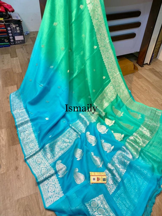 Blue Banarasi Pure Khaddi Georgette Kadwa Saree