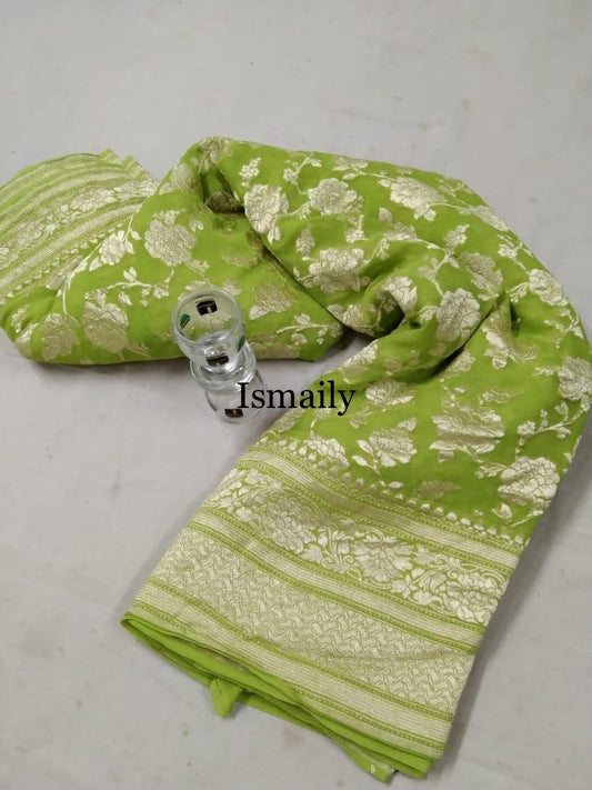 Lime Banarasi Pure Khaddi Georgette Saree