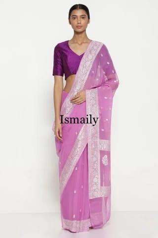 Lilac Banarasi Pure Khaddi Georgette Kadwa Saree