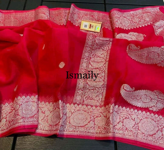 Ruby Banarasi Pure Khaddi Georgette Kadwa Saree