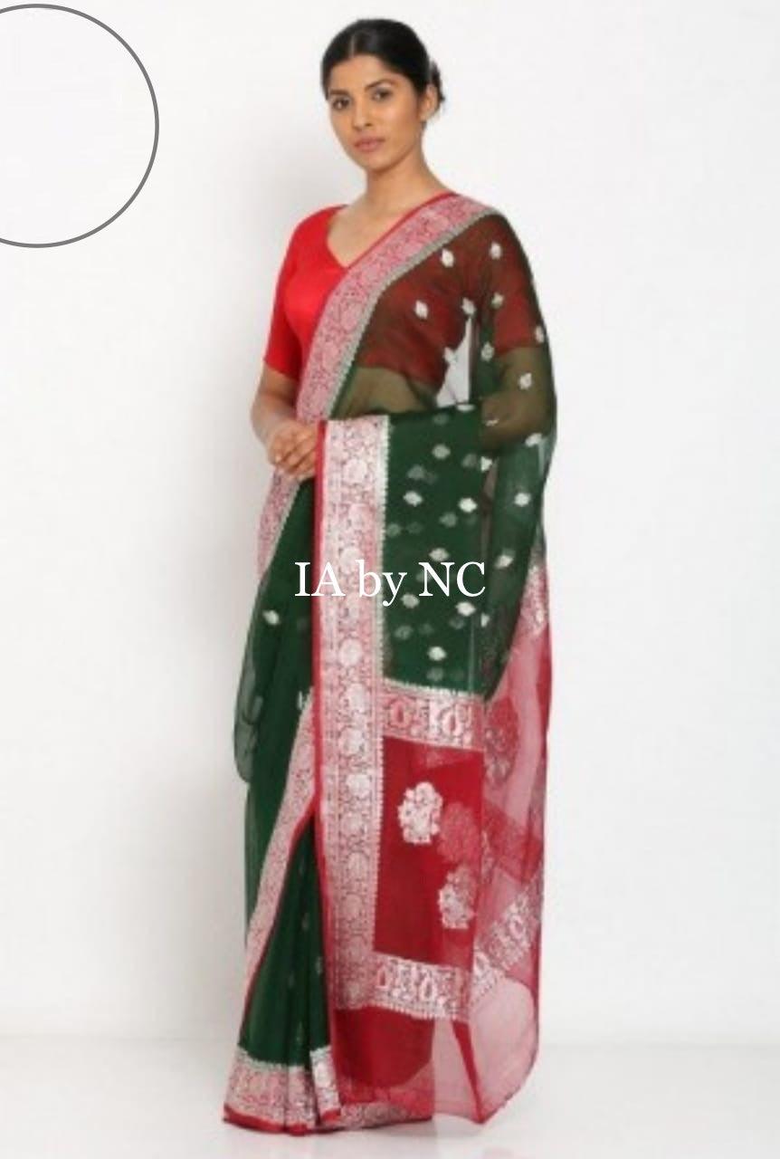 Bottle Banarasi Pure Khaddi Georgette Kadwa Saree