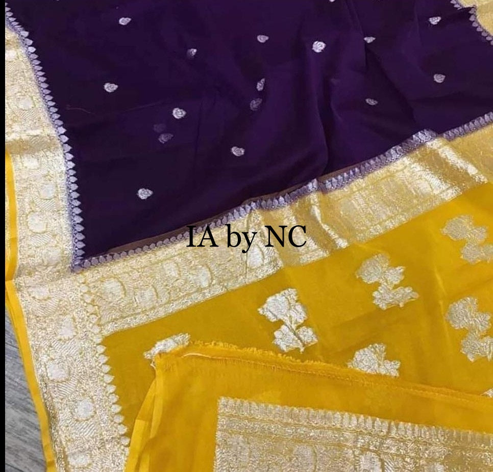 Eggplant Banarasi Pure Khaddi Georgette Kadwa Saree