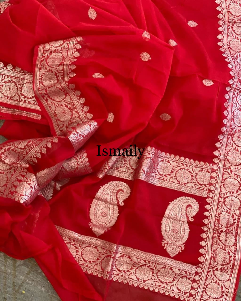 Crimson Banarasi Pure Khaddi Georgette Kadwa Saree