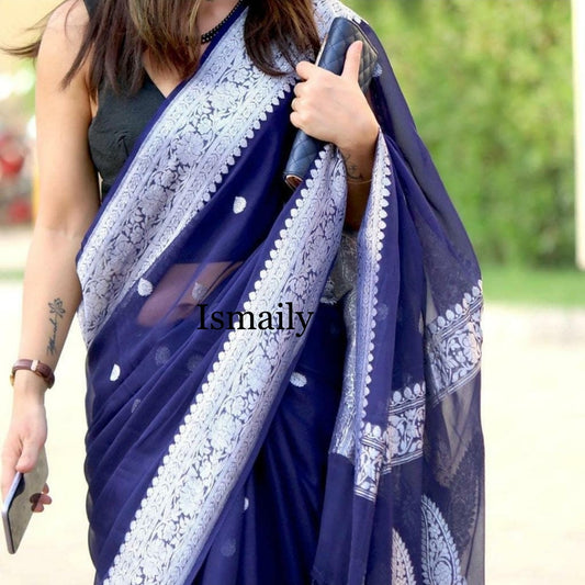 Space Banarasi Pure Khaddi Georgette Kadwa Saree