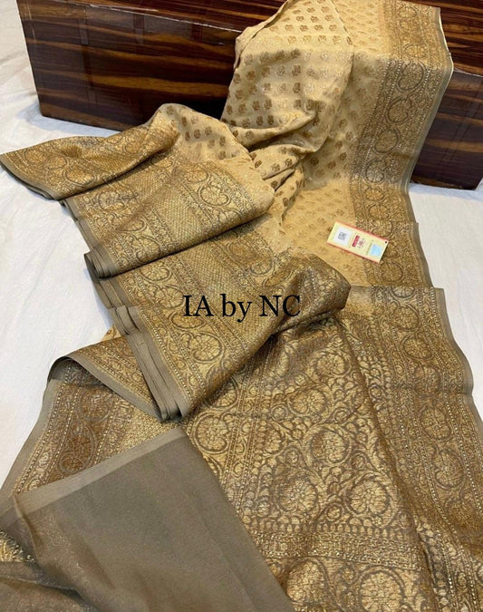 Beige Banarasi Pure Khaddi Georgette Saree