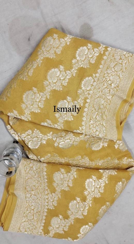 Flaxen Banarasi Pure Khaddi Georgette Saree