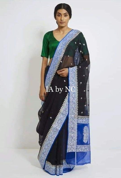 Black Banarasi Pure Khaddi Georgette Kadwa Saree