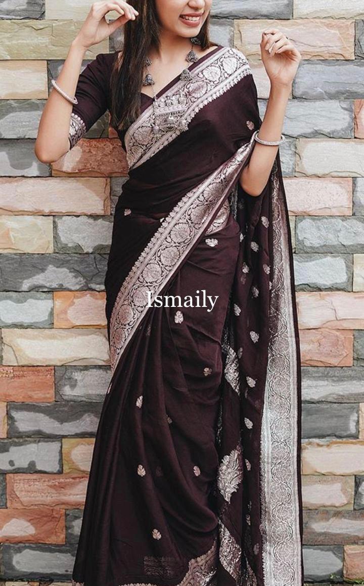 Mahogany Banarasi Pure Khaddi Georgette Kadwa Saree