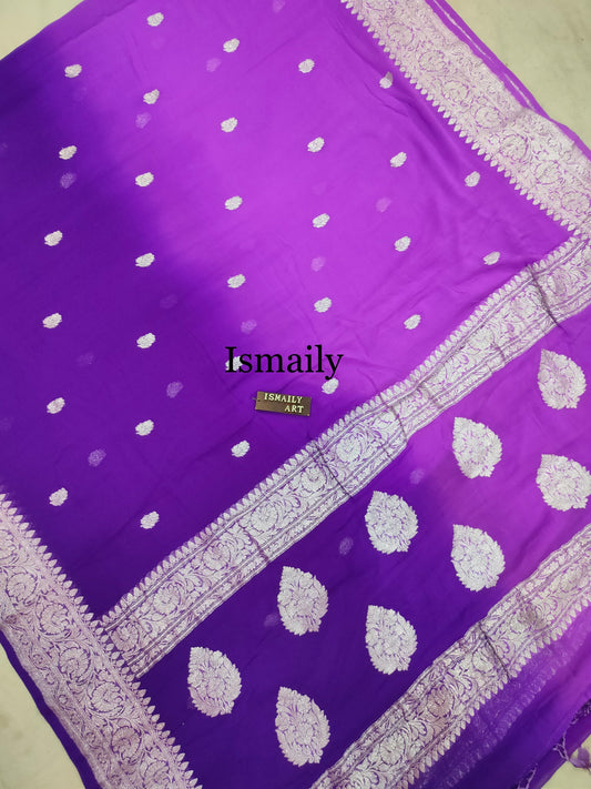 Purple Banarasi Pure Khaddi Georgette Kadwa Saree