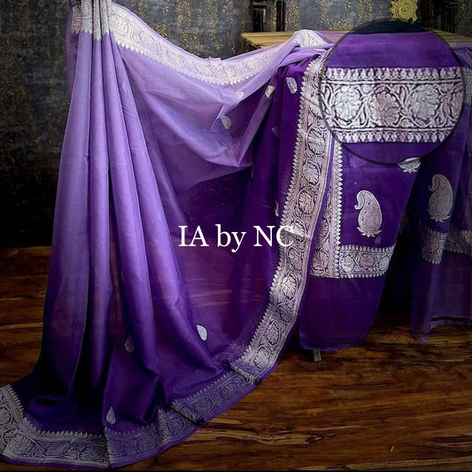 Purple Banarasi Pure Khaddi Georgette Kadwa Saree