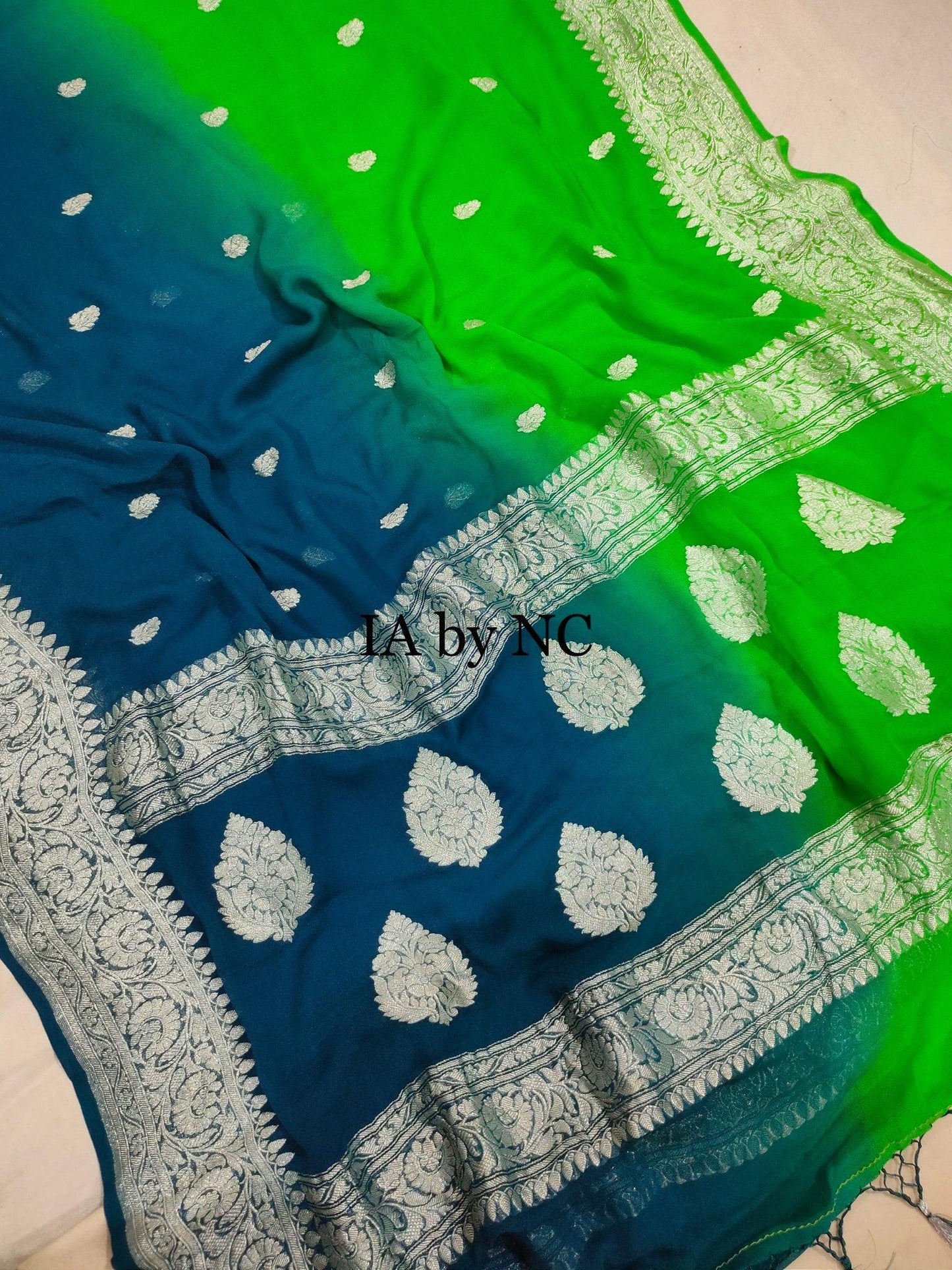 Prussian Banarasi Pure Khaddi Georgette Kadwa Saree