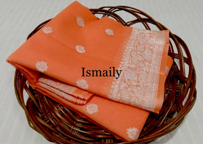 Salmon Banarasi Pure Khaddi Georgette Kadwa Saree