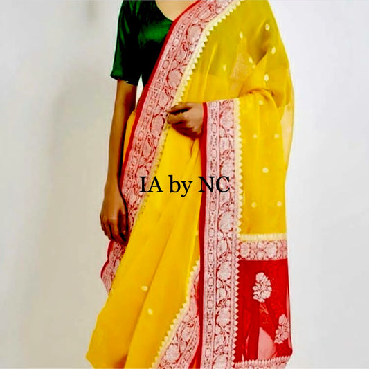 Cyber Banarasi Pure Khaddi Georgette Kadwa Saree