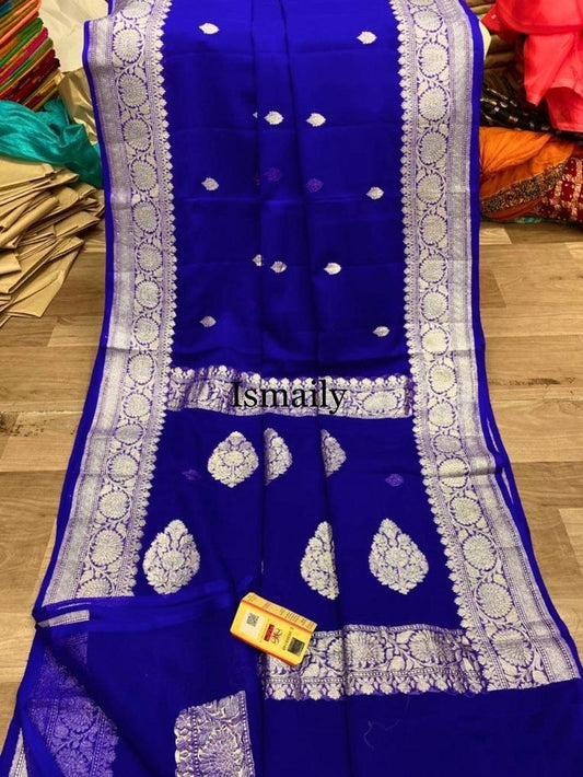 Navy Banarasi Pure Khaddi Georgette Kadwa Saree