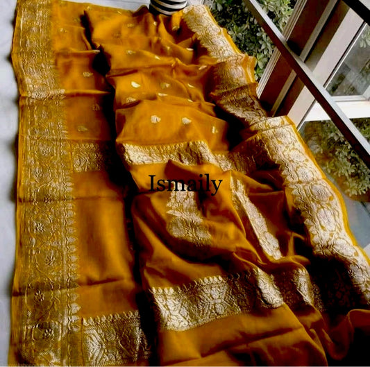 Honey Banarasi Pure Khaddi Georgette Kadwa Saree